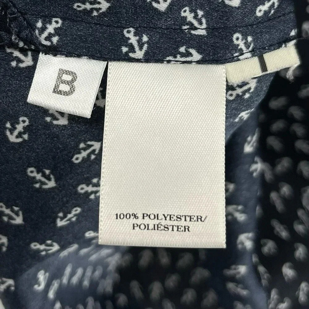 Ann Taylor Button-Up Shirt Women's Sz S Black Anchor Print Collared Side Slit - Picture 9 of 11